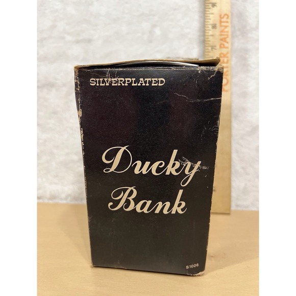Vintage Silverplated Ducky Coin Bank Wind-Up w/ Key + Scarves Box - Picture 5 of 9